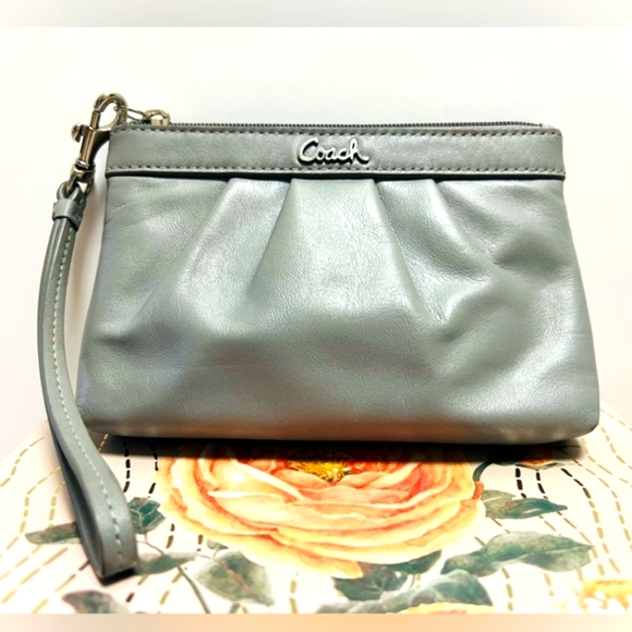 Coach Handbags - Coach Gray Leather Wristlet EUC